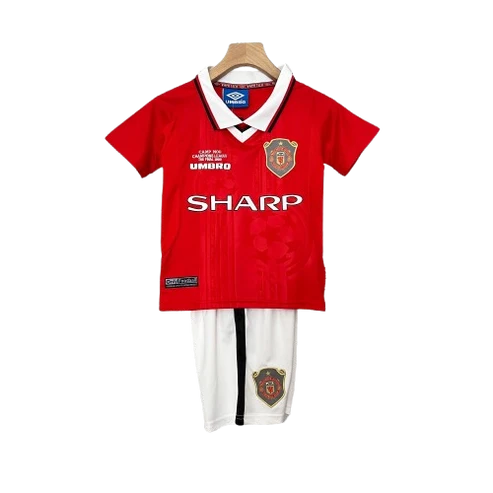 Kit infantil Manchester United Retrô Home 1999  - Vermelho