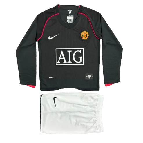 Kit infantil Manchester United Retrô Away Manga Longa 2008 . - Preto