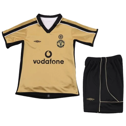 Kit infantil Manchester United Retrô Away 01/02 . - Dourado