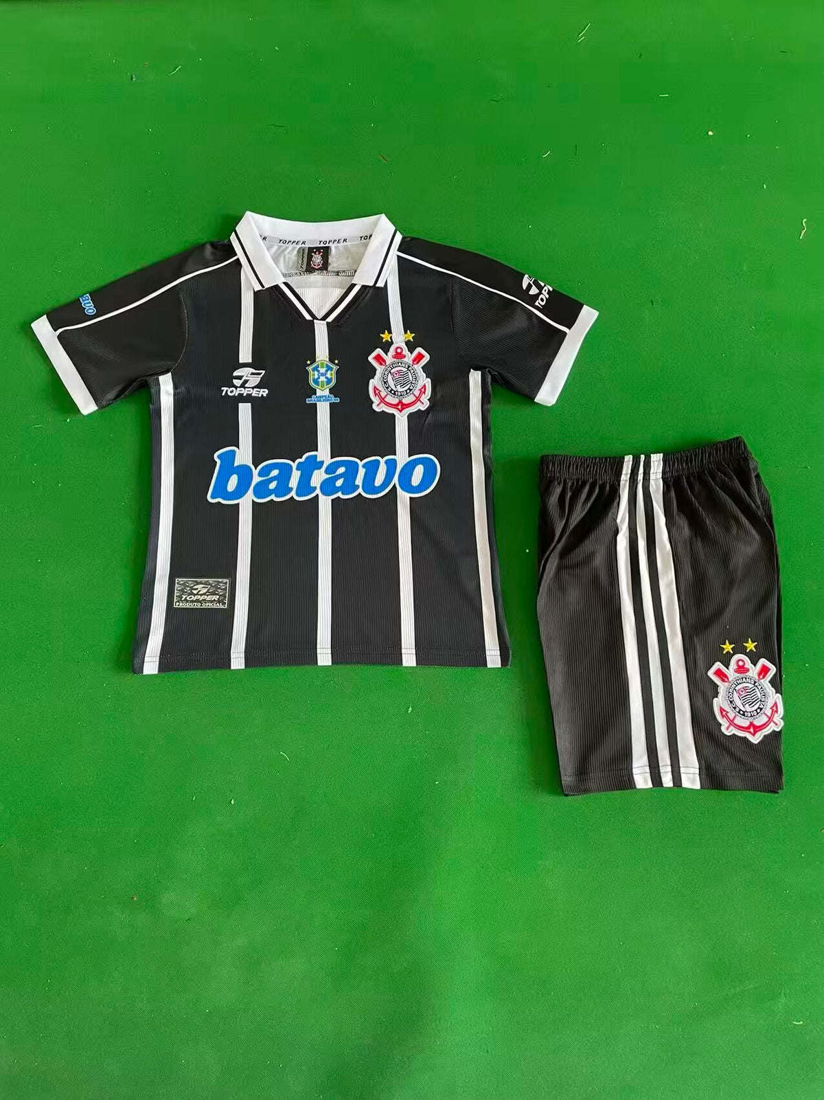 Kit Infantil Corinthians Retrô Away 1999  - Preto