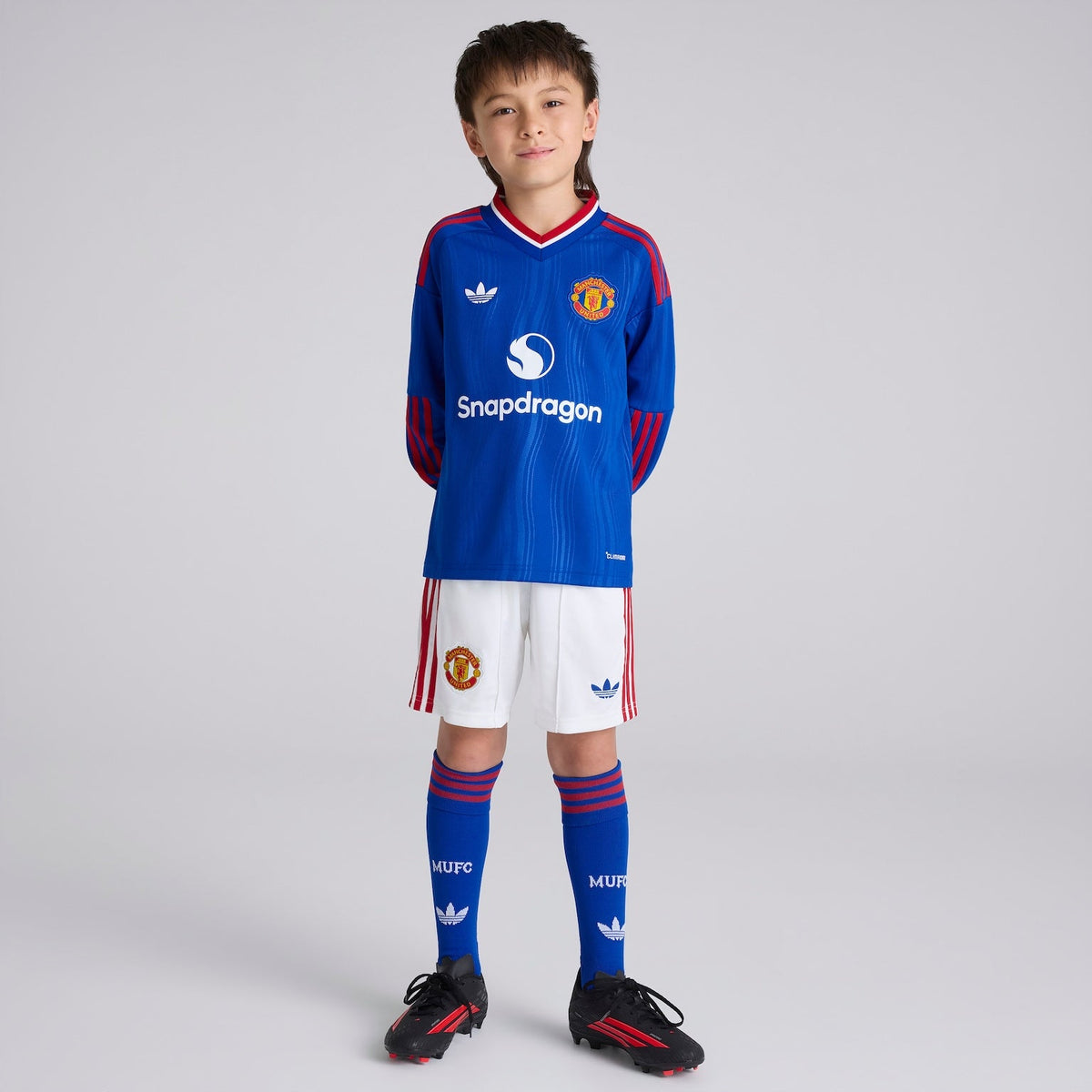 Kit infantil Manchester United Away 26/27 Manga Longa  - Azul