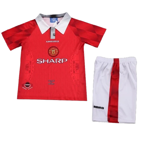 Kit infantil Manchester United Retrô Home 96/97 - Vermelho