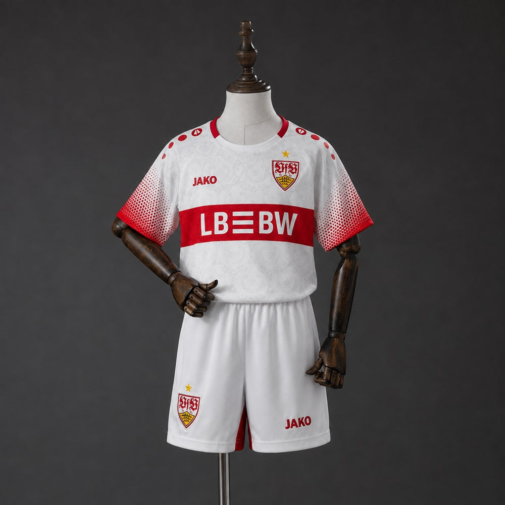 Kit Infantil Stuttgart Home 26/27 -  Branco e Vermelho