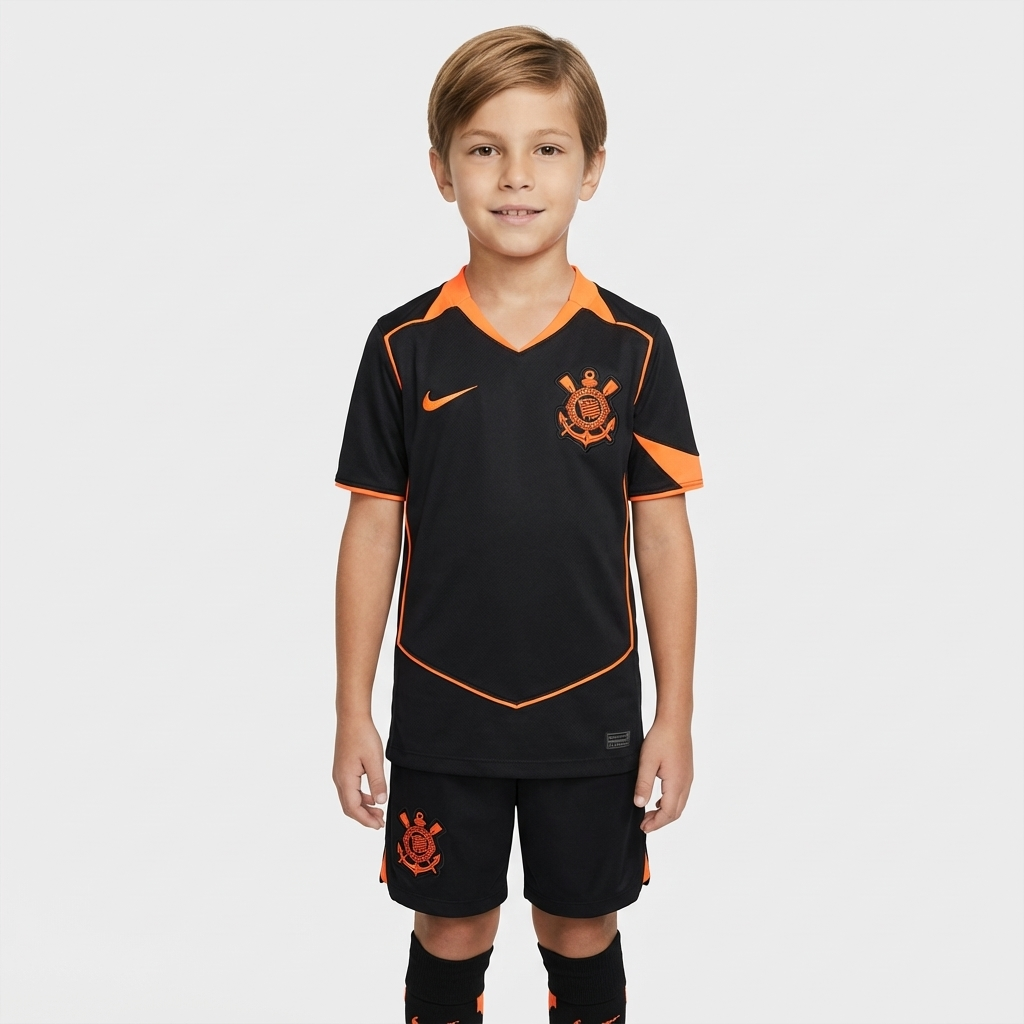 Kit Infantil Corinthians Third 25/26 - Preto e Laranja