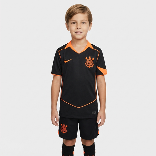Kit Infantil Corinthians Third 25/26 - Preto e Laranja