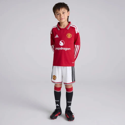 Kit infantil Manchester United Home Manga Longa 26/27 - Vermelho