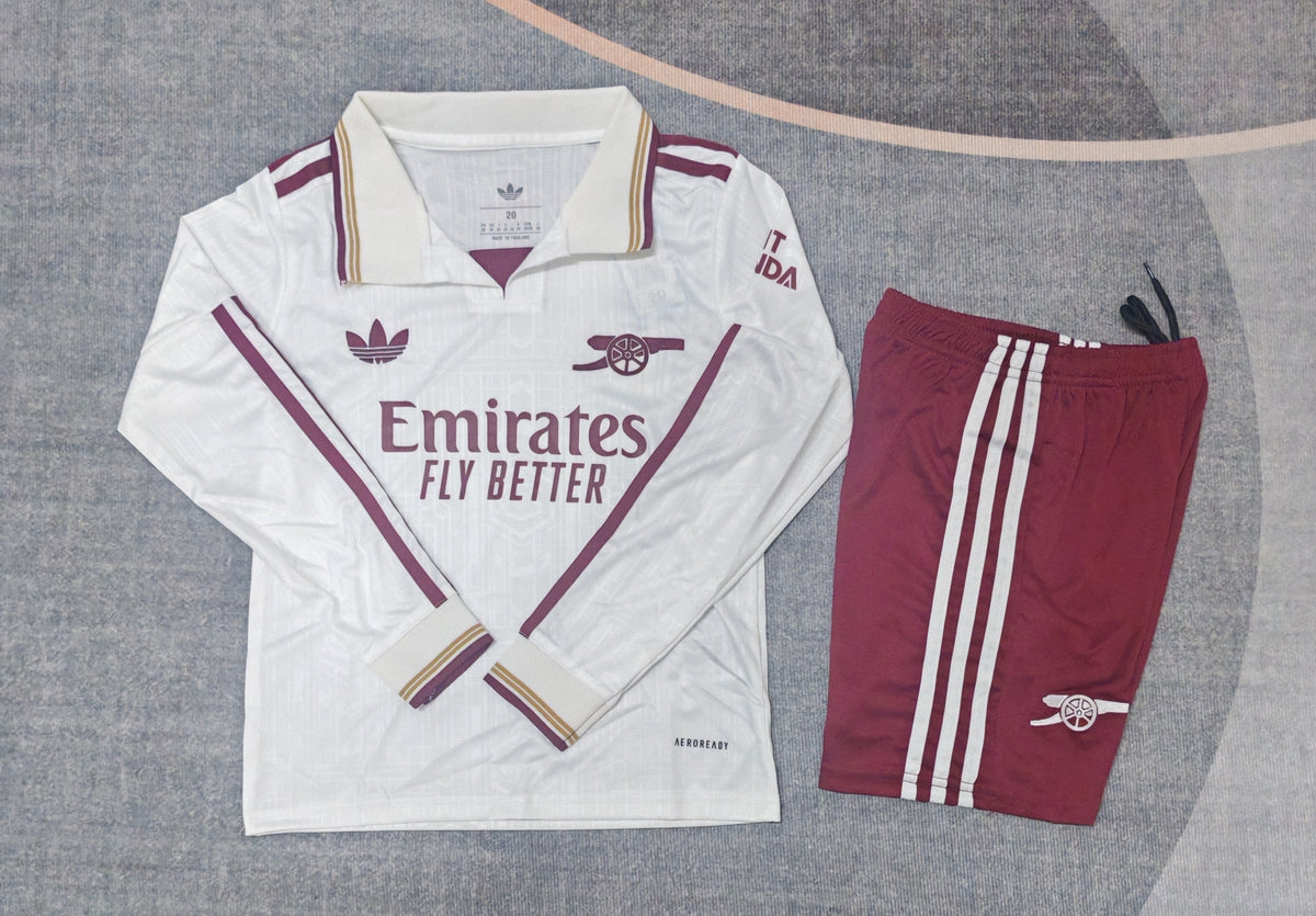 Kit Infantil Arsenal Third Manga Longa 25/26 . - Branco