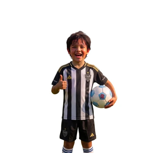 Kit Infantil Atlético Mineiro Home 25/26 -Preto e Branco Listrada