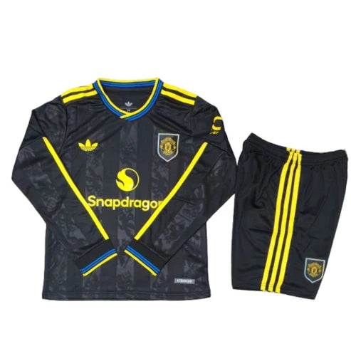 Kit infantil Manchester United Away Manga Longa 25/26 . - Preto