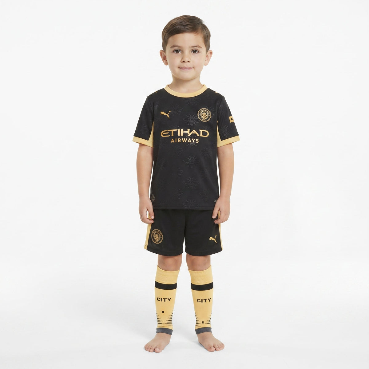 Kit Infantil Manchester City Away 26/27 - Preto e Dourado