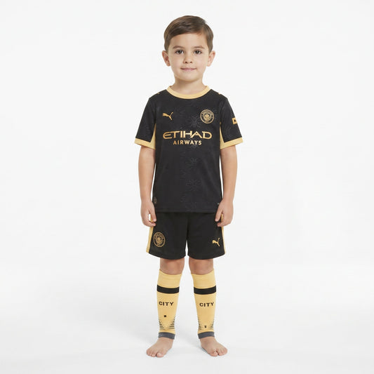 Kit Infantil Manchester City Away 26/27 - Preto e Dourado