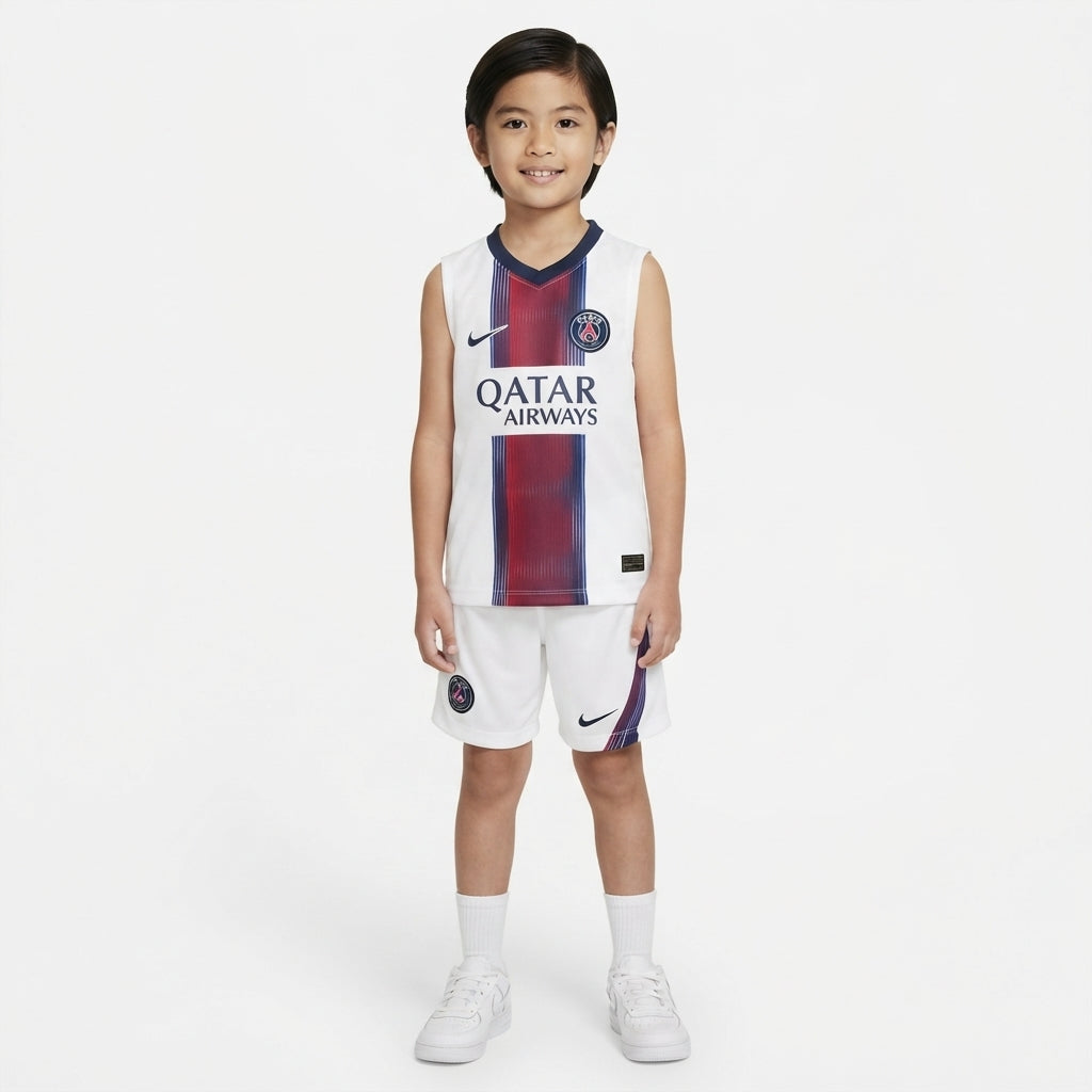 Kit Infantil Regata PSG Away 26/27 - Branca e Vermelho