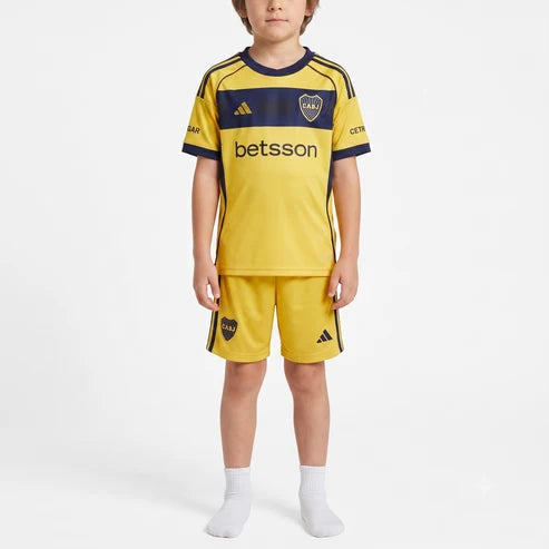Kit Infantil Boca JRS Away 25/26 - Dourado