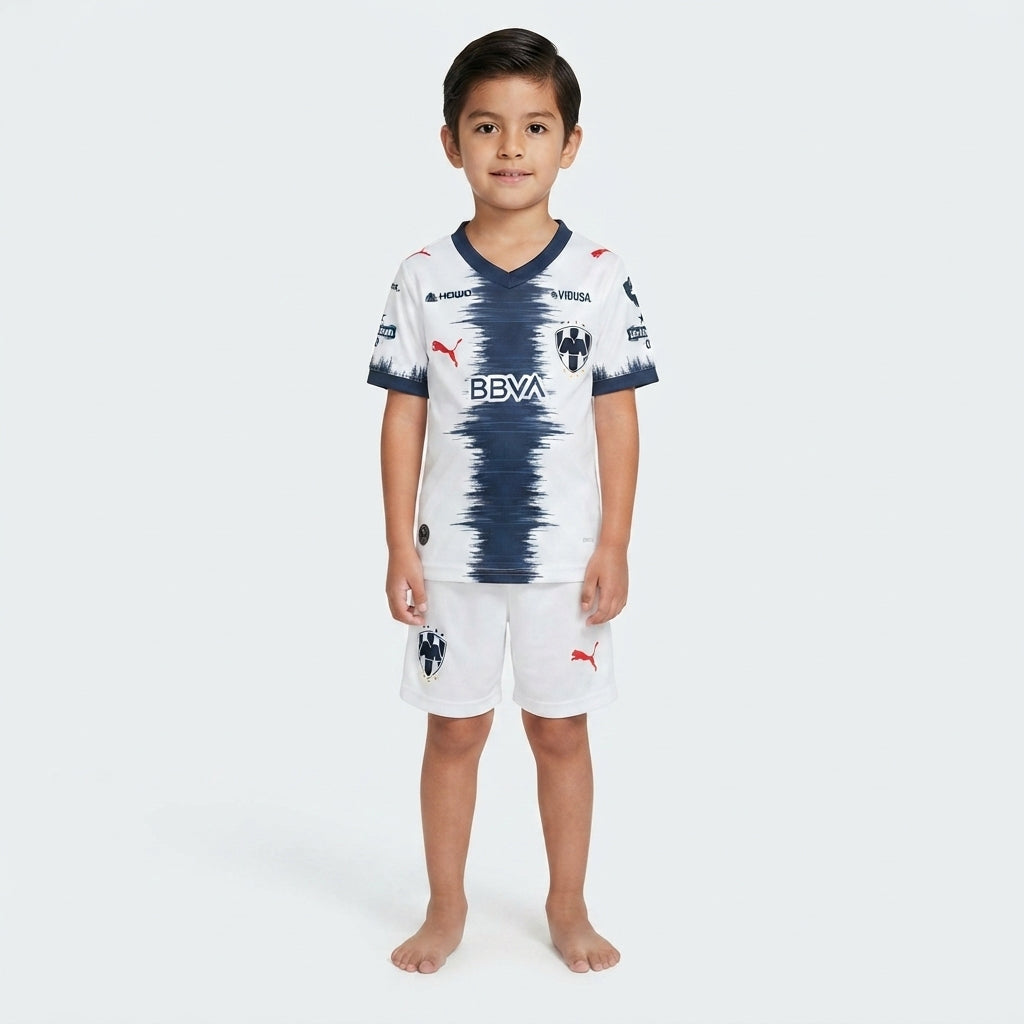 Kit Infantil Monterrey Away 26/27 - Branco e Azul