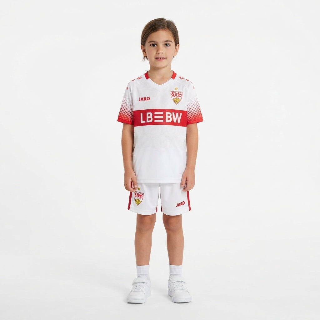 Kit Infantil Stuttgart Home 26/27 -  Branco e Vermelho