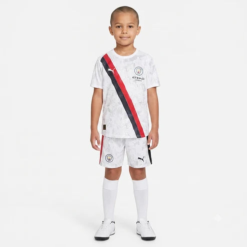 Kit Infantil Manchester City Away 25/26  - Branco