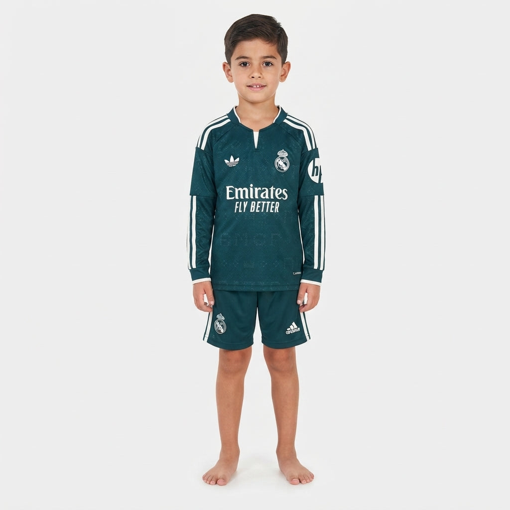 Kit Infantil Real Madrid Away Manga Longa 26/27 -  Verde