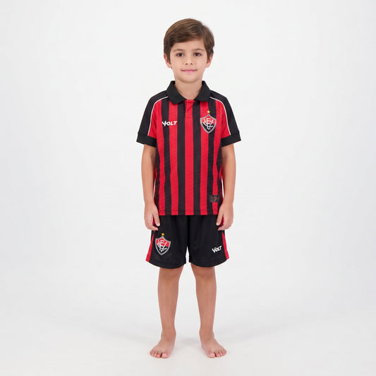 Kit Infantil Vitória Home 25/26 - Vermelho e Preto