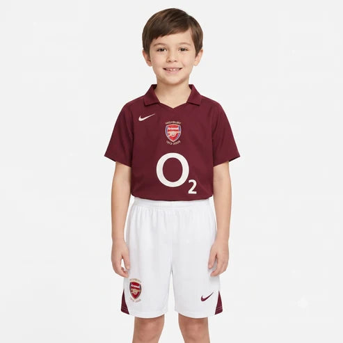 Kit Infantil Arsenal Away Retrô 02/03 - Vermelho Vinho