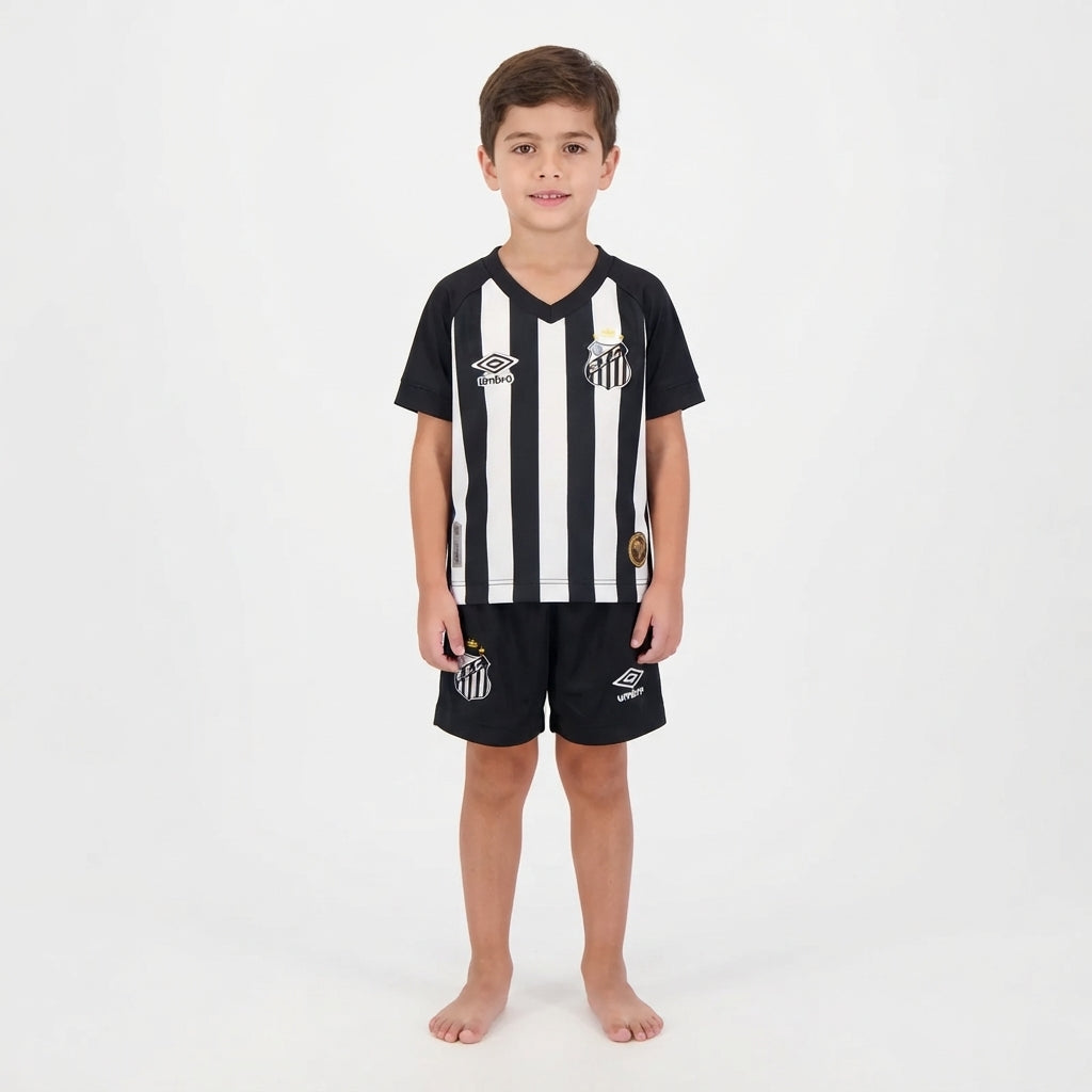 Kit Infantil Santos Away 26/27 - Branca e Preta