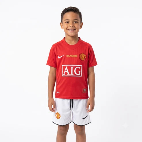 Kit infantil Manchester United Retrô Home 2008  - Vermelho