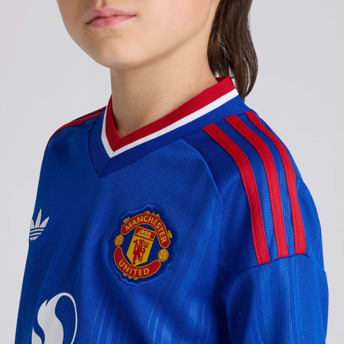 Kit infantil Manchester United Away 26/27 Manga Longa  - Azul