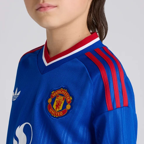 Kit infantil Manchester United Away Manga Longa 26/27 - Azul