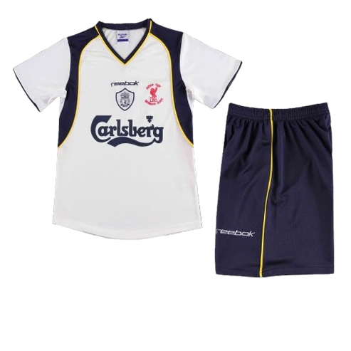 Kit Infantil Liverpool Away Retrô 01/02  Reebok - Branco