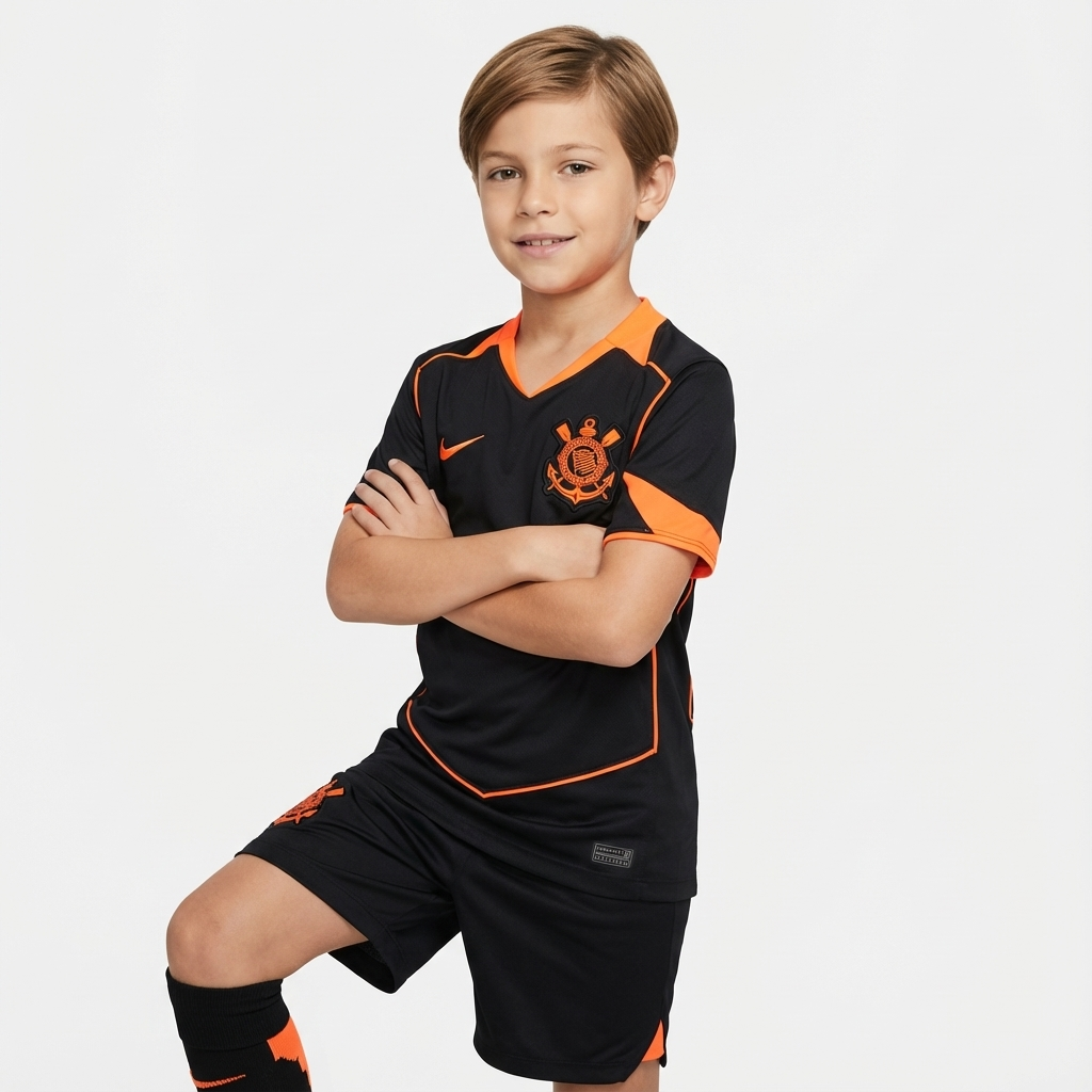 Kit Infantil Corinthians Third 25/26 - Preto e Laranja