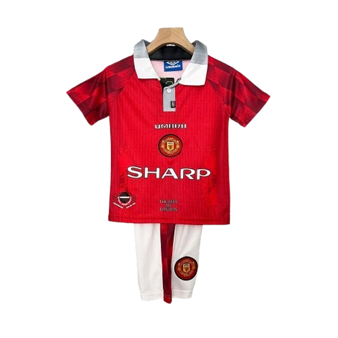 Kit infantil Manchester United Retrô Home 1996 - Vermelho