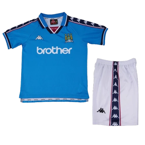 Kit Infantil Manchester City Home Retrô 97/98 - Azul