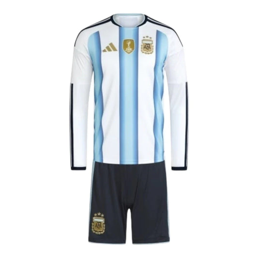 Kit Infantil Argentina Home Manga Longa 26/27 Com Patch Adidas Masculina - Azul e Branca